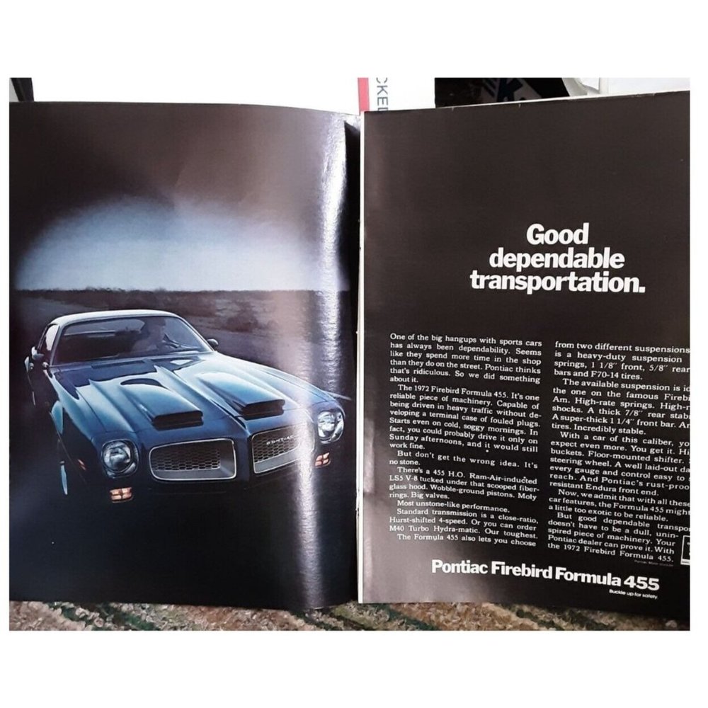 Pontiac Firebird Formula 455 car 1972 Original Magazine Print Ad